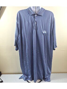 Fairway & Green Tech Polo Shirt Large Blue White Stripe Pebble Beach Golf Links